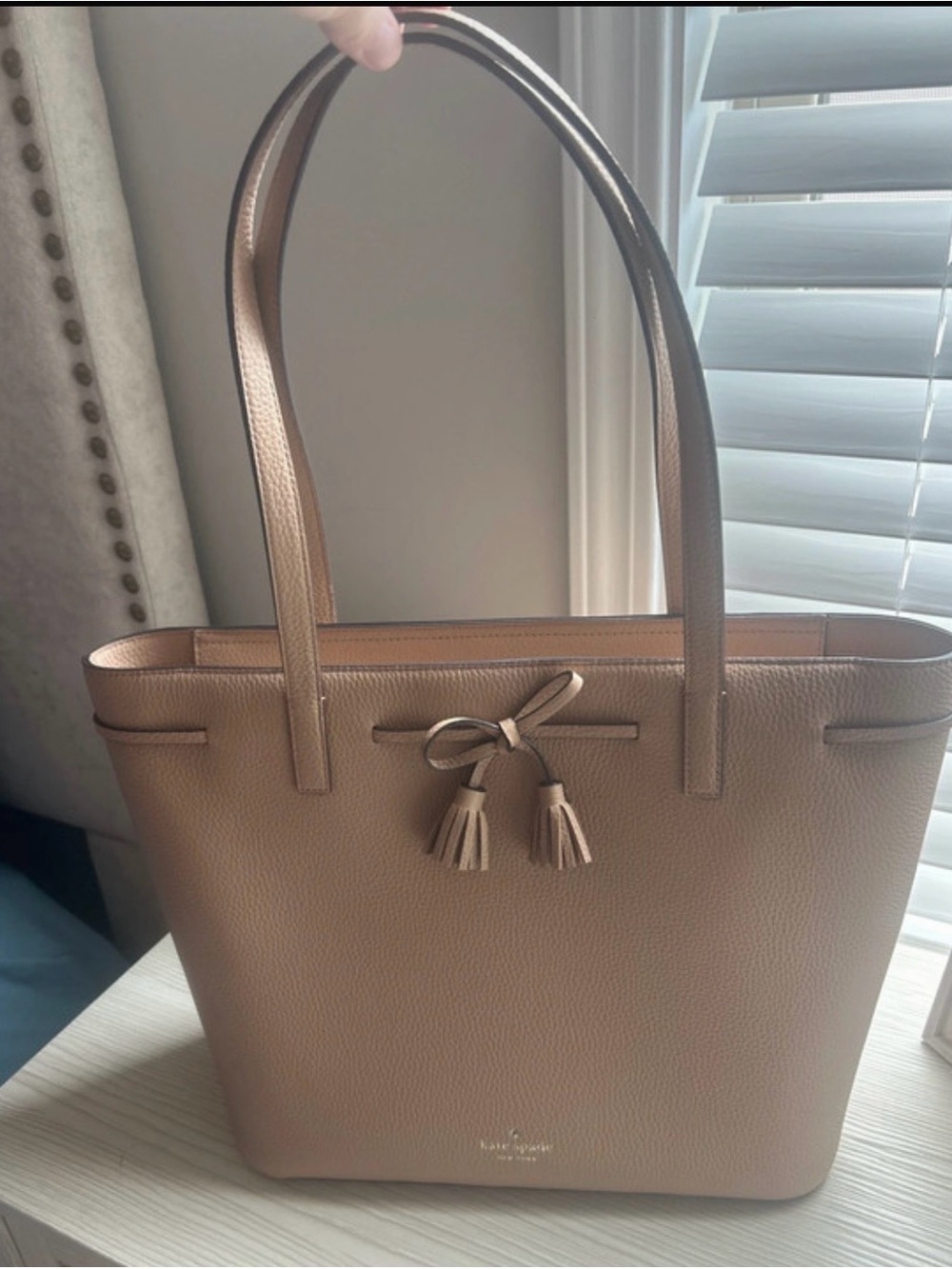 kate spade tan pebbled leather tassel tote
